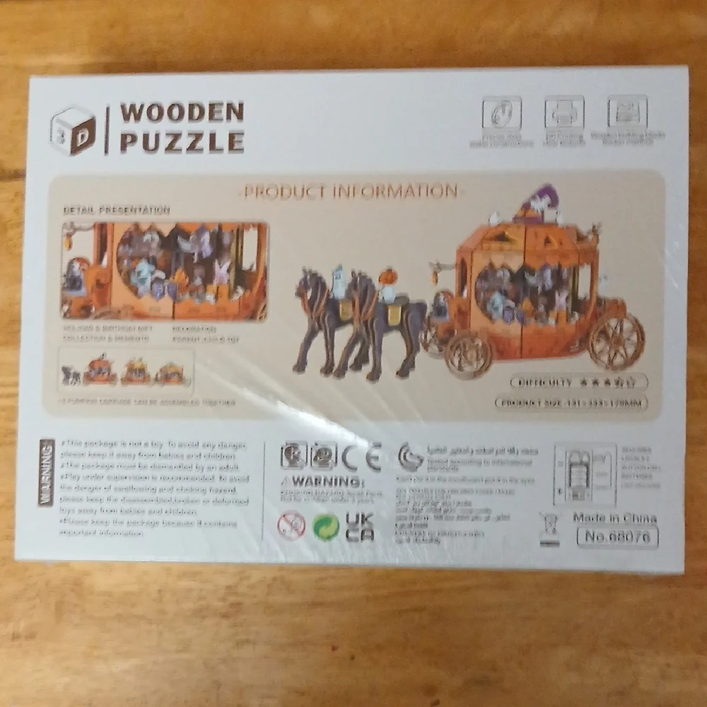 Pumpkin Carriage DIY Wooden Puzzle - Orange and Black